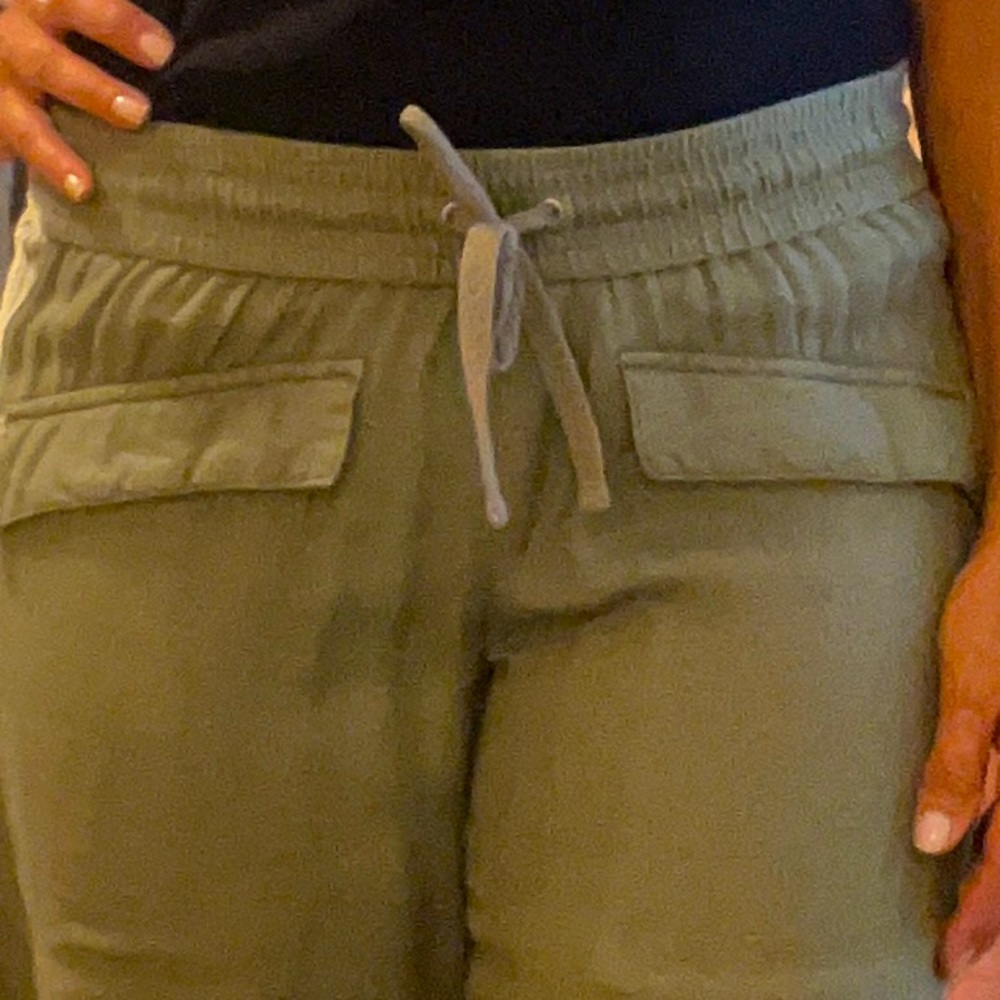 Linen Blend Olive Green Elastic Draw String Waist… - image 2